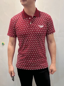 Men Polo Shirts - 酒紅色 - 查看 1