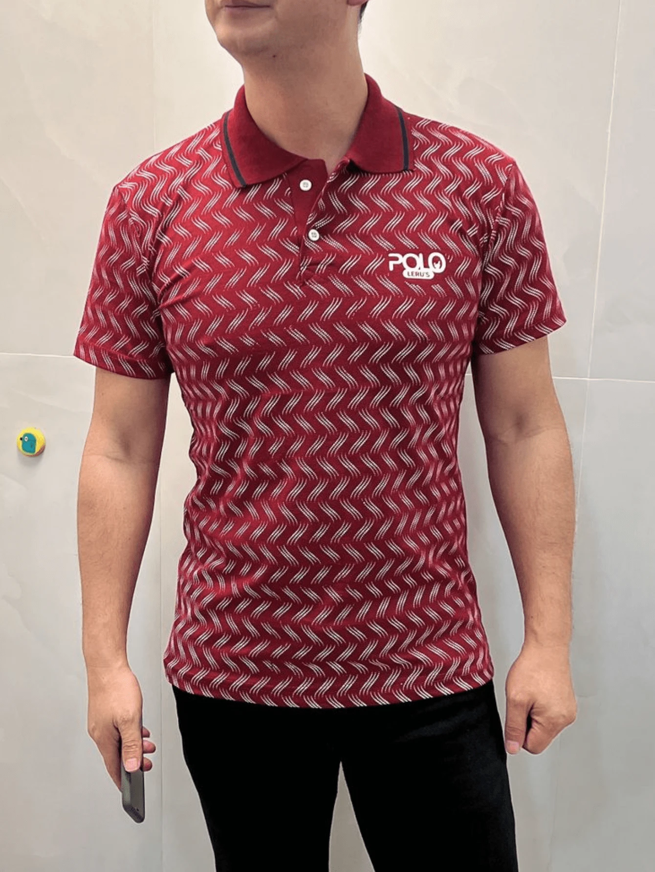 Men Polo Shirts - 酒紅色 - 查看 1