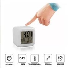Relógio Despertador Digital Cubo Led Mudar 7 Cores Colorido com alarme - Branco - Visão 4