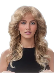 1pc Women's Gold Wig, Suitable For Christmas Party Costume, Paired With Shiny Accessories Including Silver Necklace And Earrings. 70s Disco Wig, Natural Synthetic Full Wig, Retro Party Costume Wig, SRT Wig - Linen Gold - View 10