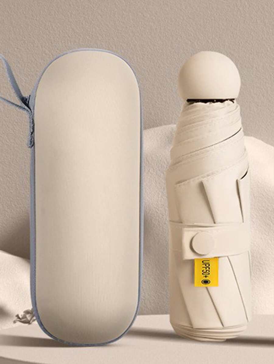 Gấp lại 6-xương sườn Ô dù , Bảo vệ tia cực tím , Nhẹ , Hình-Viên con nhộng Mini Túi Ô dù Đối với mặt trời Và Mưa - Màu be - Xem 1