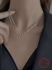 1入組漂亮&迷人方晶鋯石女性派對週年禮物S925純銀項鍊 - 銀色 - 查看 4