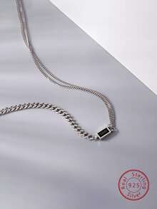 1入組漂亮&迷人方晶鋯石女性派對週年禮物S925純銀項鍊 - 銀色 - 查看 3