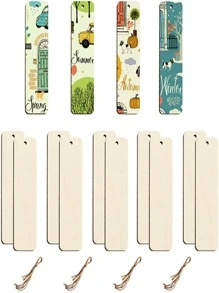 Diy Wooden Bookmarks,create 5pcs Wooden Bookmarks With Holes And Ropes For Gifts And Personal Use - Beige - View 3