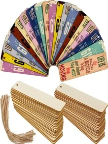 Diy Wooden Bookmarks,create 5pcs Wooden Bookmarks With Holes And Ropes For Gifts And Personal Use - Beige - View 1