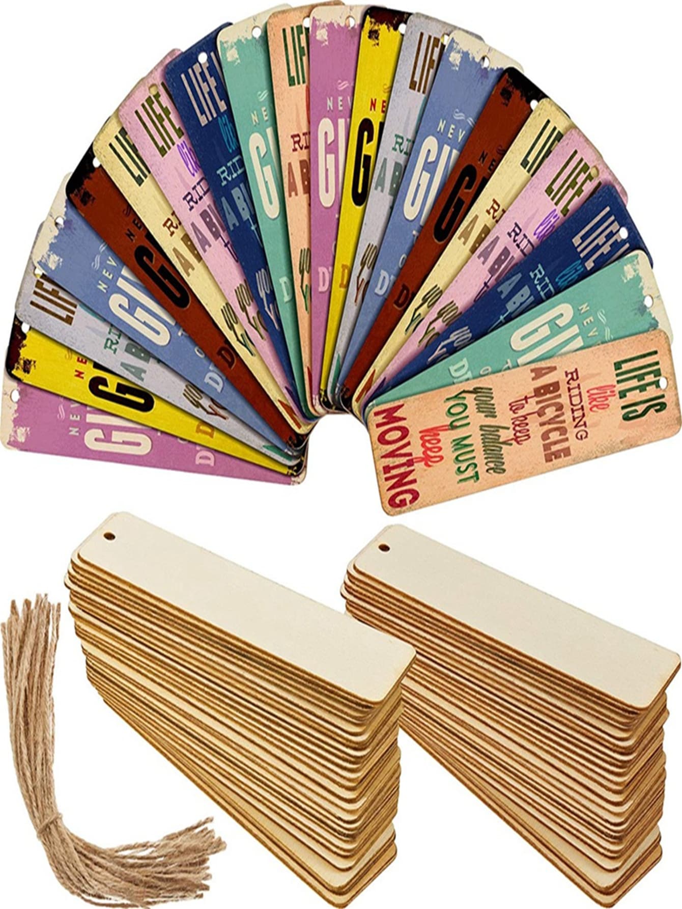 Diy Wooden Bookmarks,create 5pcs Wooden Bookmarks With Holes And Ropes For Gifts And Personal Use - Beige - View 1