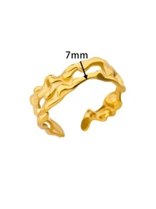 1pc Stainless Steel Twisted Serpentine Asymmetrical Ring, Uncommon Design, Fashionable And Personalized For Women - Yellow Gold - View 3