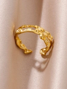 1pc Stainless Steel Twisted Serpentine Asymmetrical Ring, Uncommon Design, Fashionable And Personalized For Women - Yellow Gold - View 2