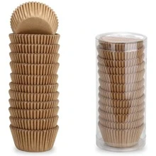 300 chiếc giấy lót bánh cupcake nhỏ tự nhiên, cốc giấy chống dầu với tab bóc dễ dàng để nướng - màu thật - Xem 2