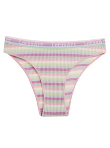 5 Piezas/set Calzones De Mujer De Baja Altura Con Estampado De Letras Y Rayas Coloridas - Multicolor - Ver 3