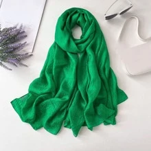 1條純色亞麻圍巾,薄紗旅行防曬裝飾包裹披巾頭巾 - 綠色 - 查看 1
