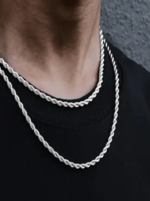 1pc Stainless Steel Twisted Rope Chain Necklace Suitable For Men And Women Daily Wear