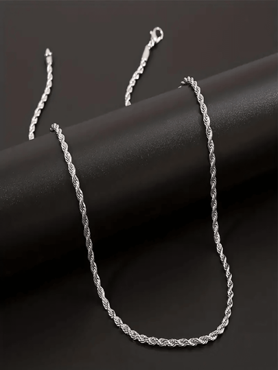 1pc Stainless Steel Twisted Rope Chain Necklace Suitable For Men And Women Daily Wear