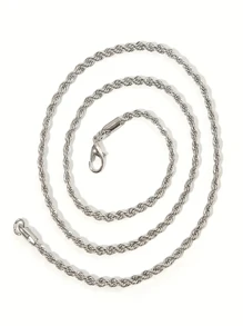 1pc Stainless Steel Twisted Rope Chain Necklace Suitable For Men And Women Daily Wear
