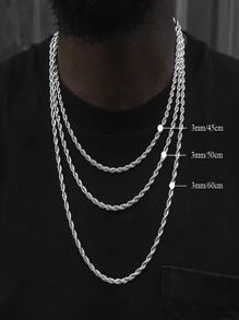 1pc Stainless Steel Twisted Rope Chain Necklace Suitable For Men And Women Daily Wear
