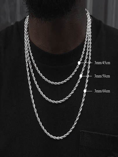 1pc Stainless Steel Twisted Rope Chain Necklace Suitable For Men And Women Daily Wear