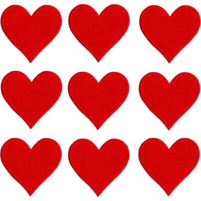 10pcs Red Heart Shaped Embroidered Patch Stickers With Adhesive, For Clothes Decoration