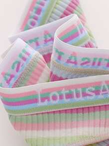 5 Piezas/set Calzones De Mujer De Baja Altura Con Estampado De Letras Y Rayas Coloridas - Multicolor - Ver 5