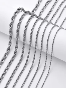1pc Stainless Steel Twisted Rope Chain Necklace Suitable For Men And Women Daily Wear