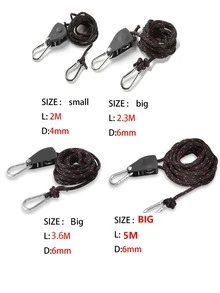 1套裝可調節帳篷金屬滑輪繩索適用於戶外露營,防風,反光,厚,可調節,延長,帶繩索扣飾,抽繩,植物燈懸掛繩索 - 黑色 - 查看 3