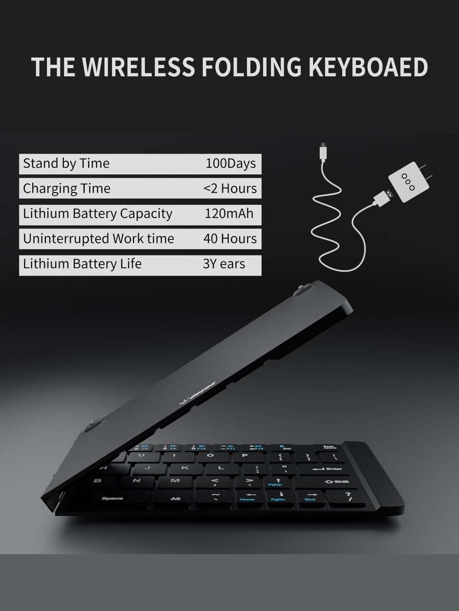 1入摺疊式黑色鍵盤，適用於蘋果手機、iPad、華為手機、華為平板電腦 - 黑色 - 查看 1