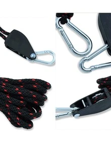 1套裝可調節帳篷金屬滑輪繩索適用於戶外露營,防風,反光,厚,可調節,延長,帶繩索扣飾,抽繩,植物燈懸掛繩索 - 黑色 - 查看 4