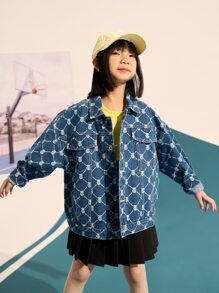 TIGER MINI Cô gái Tween Đúng mốt Hoa Áo khoác denim , Thích hợp Đối với Mặc hàng ngày , Không giới tính Quần áo , Cũng Thích hợp Đối với Con trai - Rửa trung bình - Xem 1