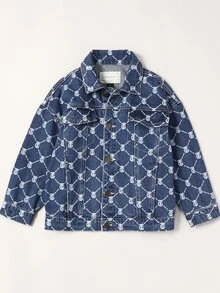 TIGER MINI Cô gái Tween Đúng mốt Hoa Áo khoác denim , Thích hợp Đối với Mặc hàng ngày , Không giới tính Quần áo , Cũng Thích hợp Đối với Con trai - Rửa trung bình - Xem 6