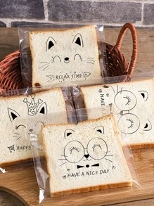 50pcs Random Cartoon Pattern Self-Adhesive Clear Bread/Toast Bag School Supplies Food Bag Food Box Suitable For Candy Chocolate Cookies Etc. - Clear - View 2