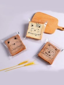 50pcs Random Cartoon Pattern Self-Adhesive Clear Bread/Toast Bag School Supplies Food Bag Food Box Suitable For Candy Chocolate Cookies Etc. - Clear - View 3