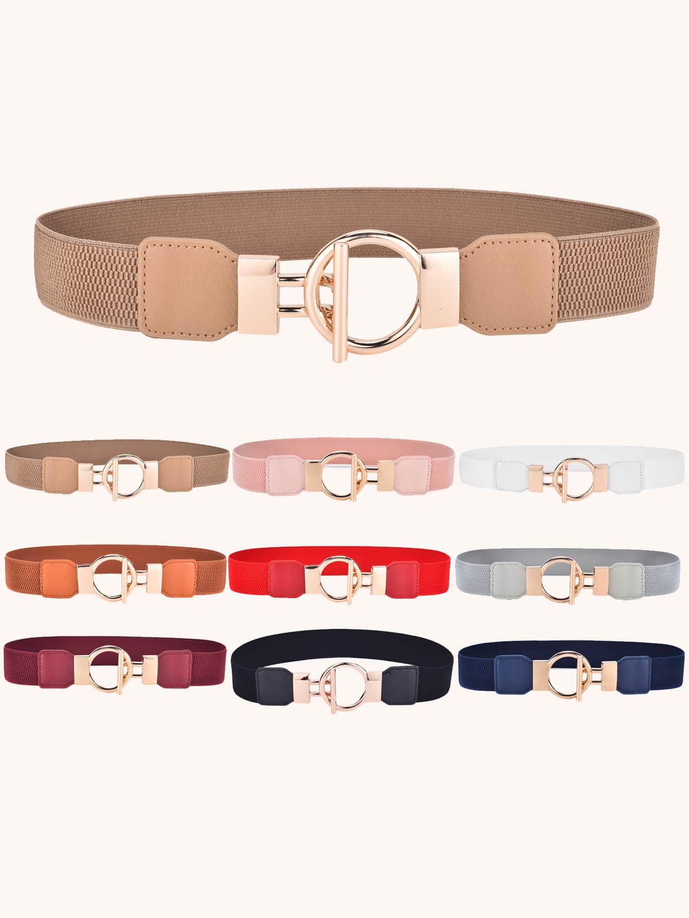 1 件女式松紧腰带，适合连衣裙、开衫、裤子和裙子 - 卡其色 - 查看 1