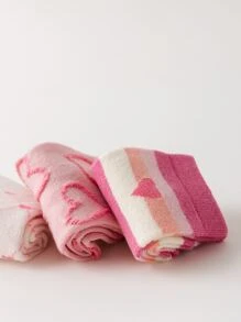 5 Pairs Girls' Pink Heart Princess Style Mid-Calf Socks, Suitable For Ages 1-2, 2-3, 3-8, 8-12 Years Old, Spring/Autumn - Multicolor - View 4