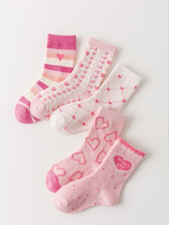 5 pares de calcetines de media caña con estampado de corazón para niñas, estilo princesa, adecuados para edades de 1-2, 2-3, 3-8, 8-12 años, otoño/invierno