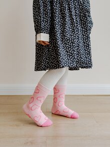 5 Pairs Girls' Pink Heart Princess Style Mid-Calf Socks, Suitable For Ages 1-2, 2-3, 3-8, 8-12 Years Old, Spring/Autumn - Multicolor - View 7