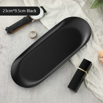 1pc Stainless Steel Black Oval Tray For Desktop Storage, Makeup & Jewelry Organizer Valentine Day