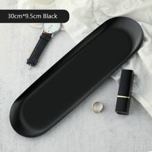 1 pieza Bandeja ovalada negra de acero inoxidable para almacenamiento de escritorio, organizador de maquillaje y joyas, regalo del Día de San Valentín - Negro - Ver 4