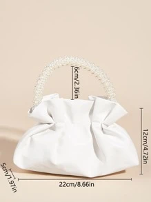 Túi xách nữ màu trắng thời trang bằng da giả, trang trí ngọc trai giả, túi ngọc trai giả. - trắng - Xem 8