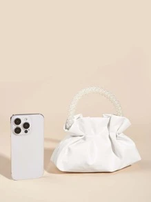 Túi xách nữ màu trắng thời trang bằng da giả, trang trí ngọc trai giả, túi ngọc trai giả. - trắng - Xem 5