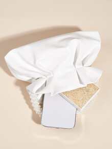 Túi xách nữ màu trắng thời trang bằng da giả, trang trí ngọc trai giả, túi ngọc trai giả. - trắng - Xem 4