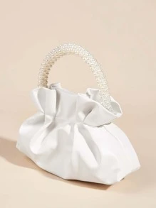 Túi xách nữ màu trắng thời trang bằng da giả, trang trí ngọc trai giả, túi ngọc trai giả. - trắng - Xem 7