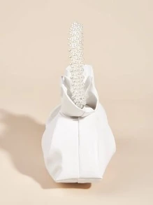 Túi xách nữ màu trắng thời trang bằng da giả, trang trí ngọc trai giả, túi ngọc trai giả. - trắng - Xem 6