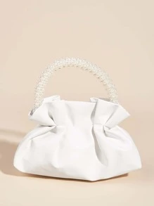 Túi xách nữ màu trắng thời trang bằng da giả, trang trí ngọc trai giả, túi ngọc trai giả. - trắng - Xem 2