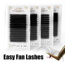 混合哑光黑色易扇形睫毛延长 12 排易卷扇形睫毛自动扇形睫毛用品睫毛簇、睫毛簇、单根睫毛、睫毛、假睫毛 - 黑色 - 查看 6