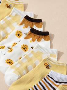 10雙女士低幫時尚舒適透氣蜜蜂圖案短襪 - 彩色 - 查看 3