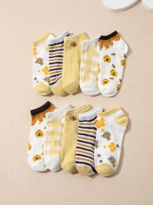 10雙女士低幫時尚舒適透氣蜜蜂圖案短襪 - 彩色 - 查看 1