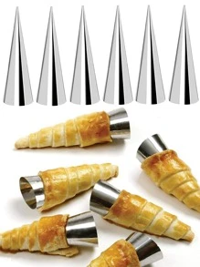 12pcs/16pcs/20pcs/30pcs Stainless Steel Baking Mold Set, Danish Croissant, Spiral Cone Tube Pastry Maker Tools - Silver - View 1