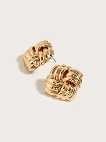 1pair Fashionable & Punk Style Twisted Square & Cross Button Daily & Office Wear Stud Earrings
