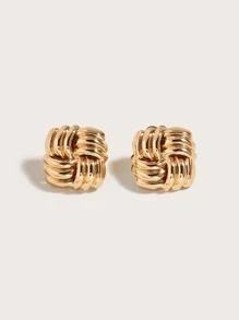 1pair Fashionable & Punk Style Twisted Square & Cross Button Daily & Office Wear Stud Earrings