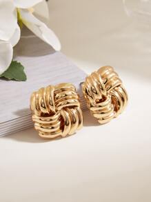 1pair Fashionable & Punk Style Twisted Square & Cross Button Daily & Office Wear Stud Earrings