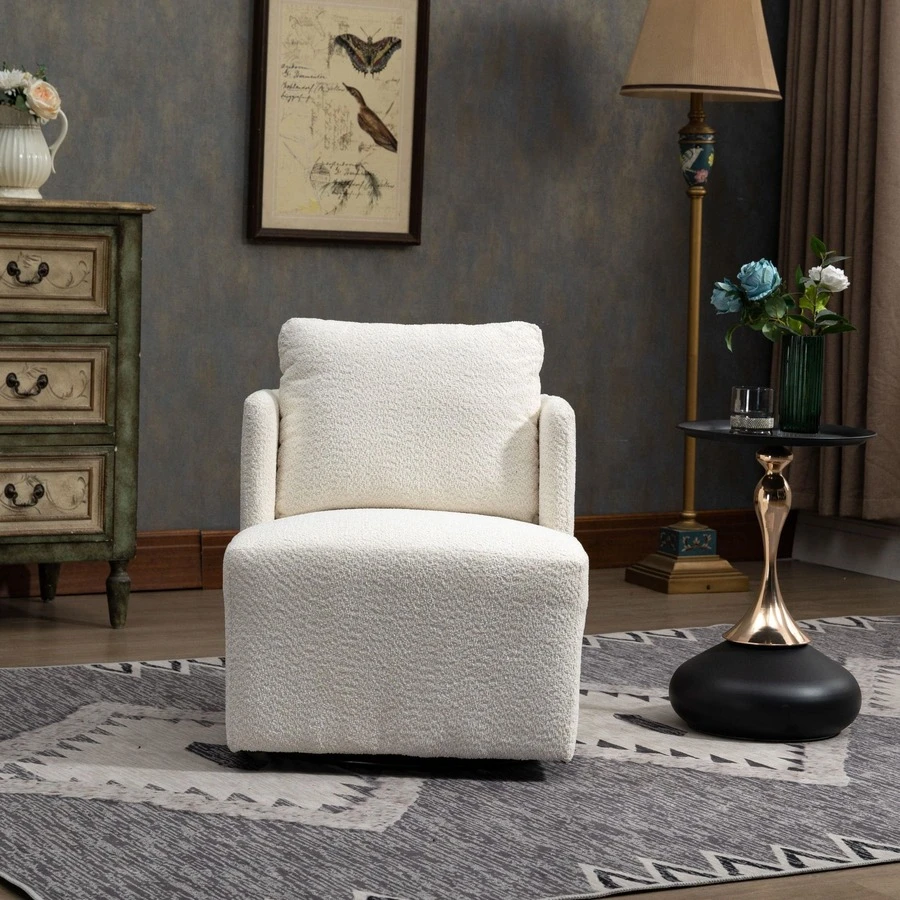 HOMEFUN Swivel Barrel Chair, Comfy Round Accent Sofa Chair For Living Room, 360 Degree Swivel Barrel Club Chair, Leisure Arm Chair For Nursery, Hotel, Bedroom, Office, Lounge - 米色 - 查看 1